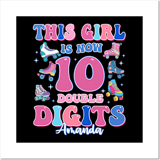 Double Digits 10 Birthday Tee Roller Birthday Tee Custom Birthday Girl Gift Rollin' into 10 Posters and Art